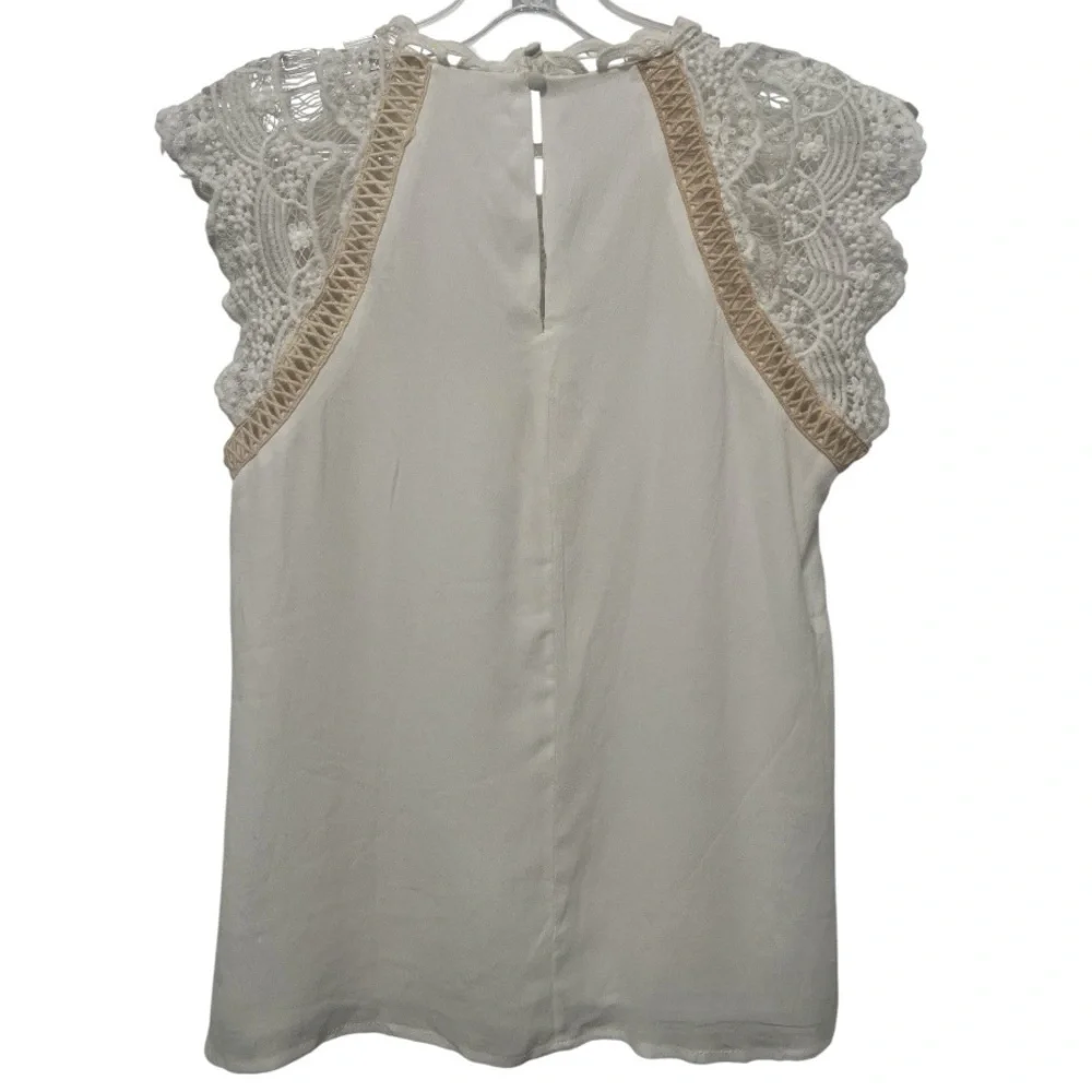 Anthropologie En Elly White Tan Lace Blouse Cottage Romantic Size XS - Picture 3 of 9